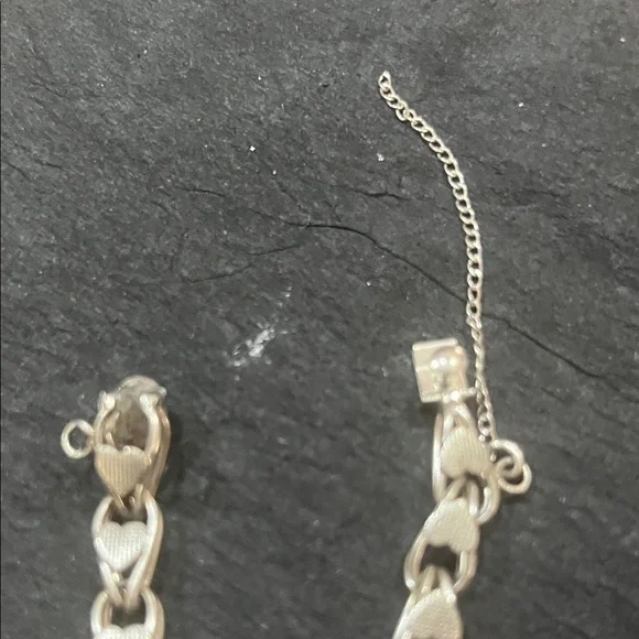 Sterling Silver Heart Link Bracelet vintage charm bracelet - Picture 3 of 5